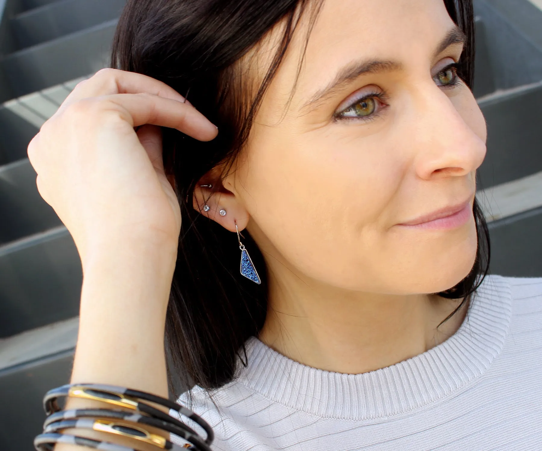 Triangle Blue Druzy 14K Vermeil Earrings