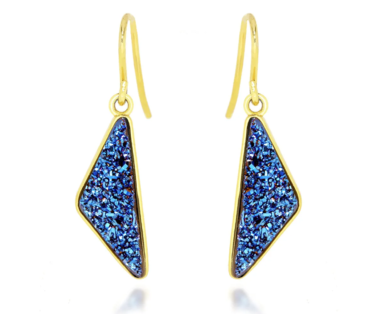 Triangle Blue Druzy 14K Vermeil Earrings