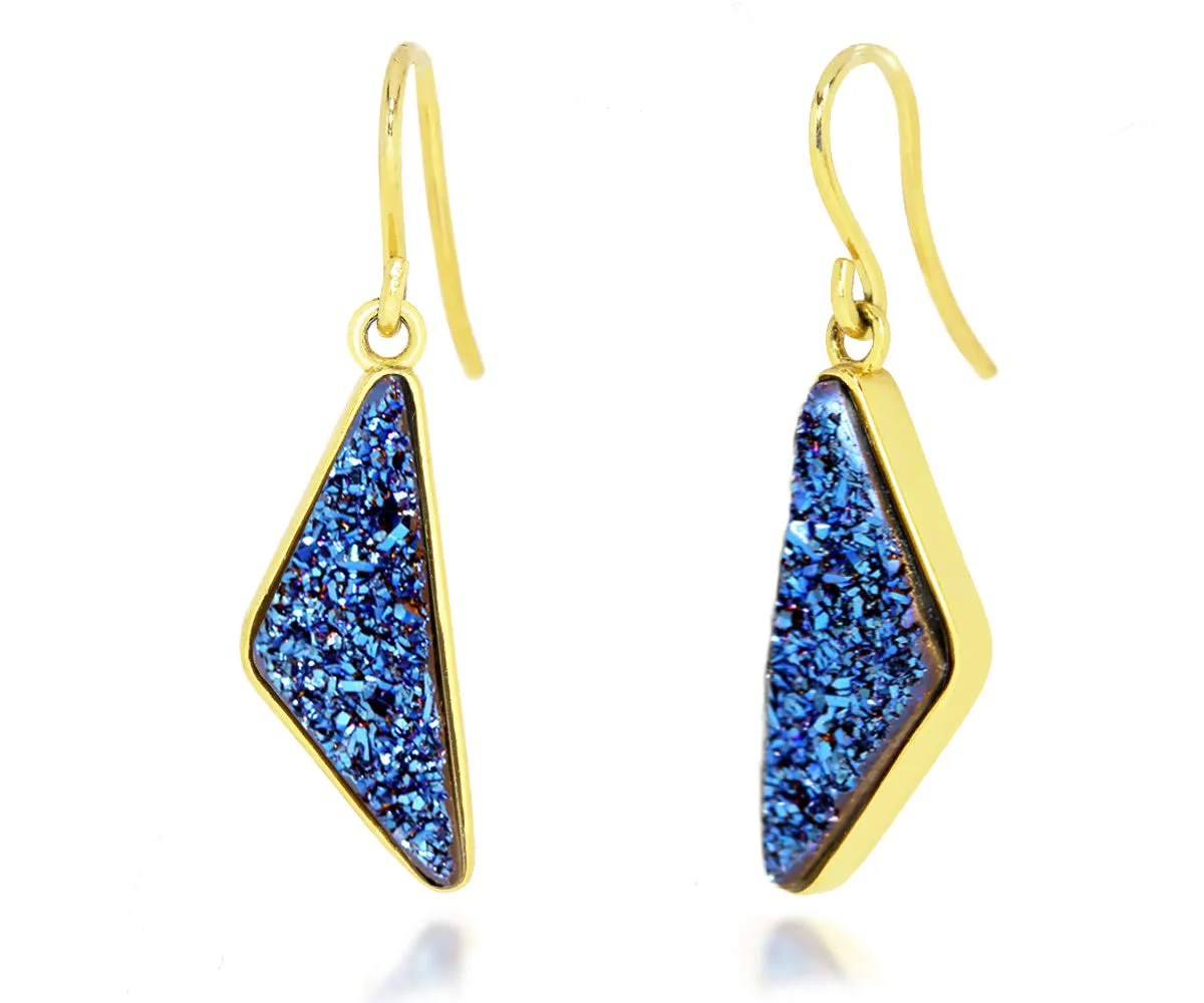 Triangle Blue Druzy 14K Vermeil Earrings