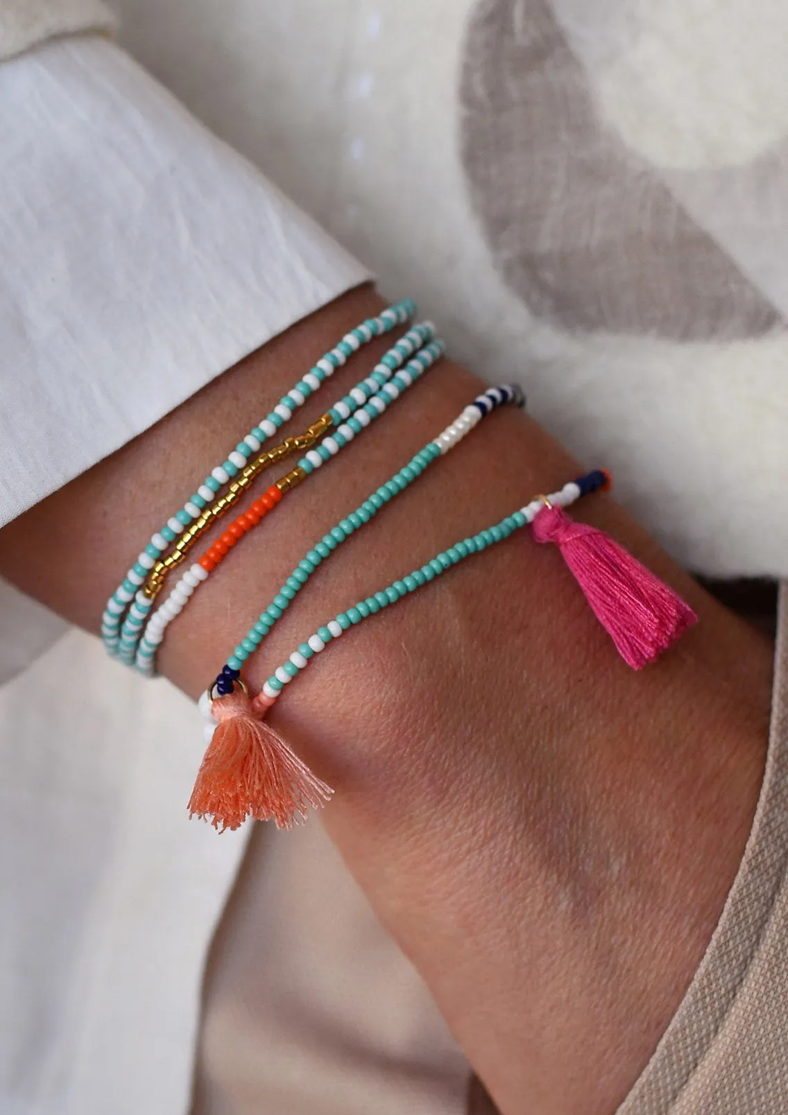 Triple Zebra Wrap Endito Bracelet - TURQUOISE/ORANGE/WHITE/GOLD