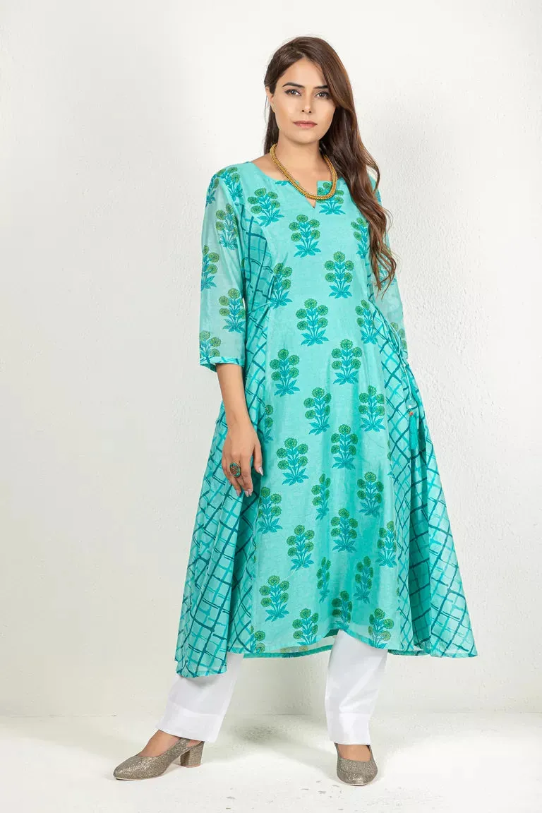 Turquoise Blue Chanderi Kurta