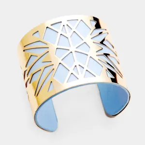 Vegan Leather GEOMETRIC Laser Cut Filigree Cuff Bracelet Blue