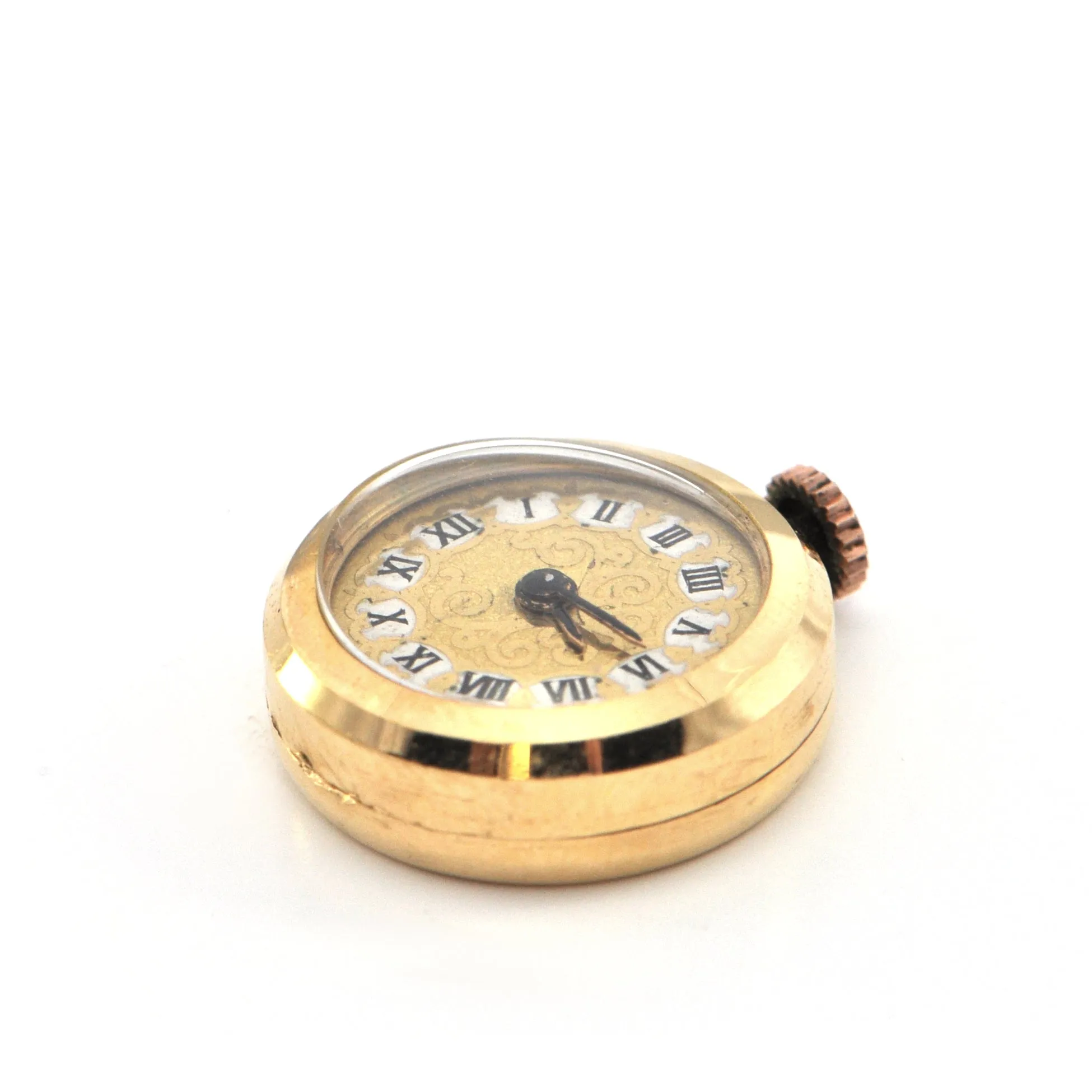 Vintage 18K Gold & Enamel Ball Watch Brooch
