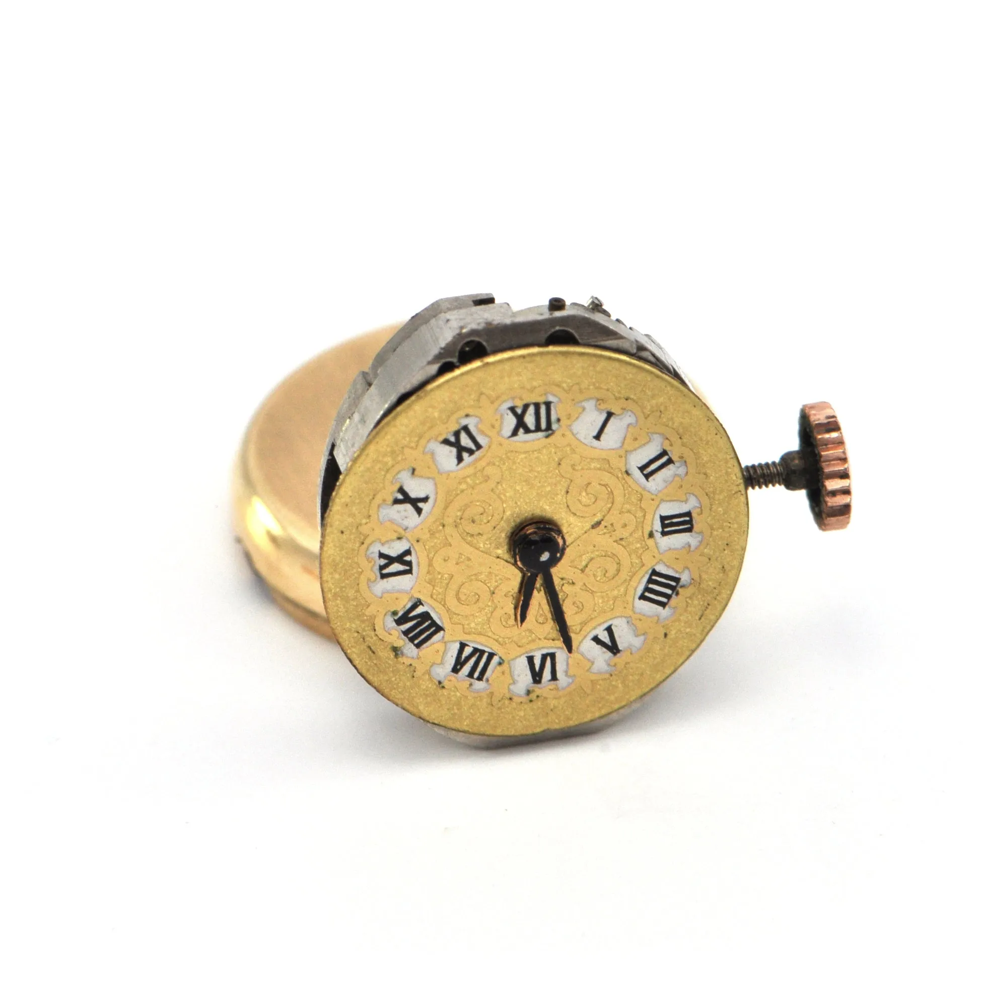 Vintage 18K Gold & Enamel Ball Watch Brooch