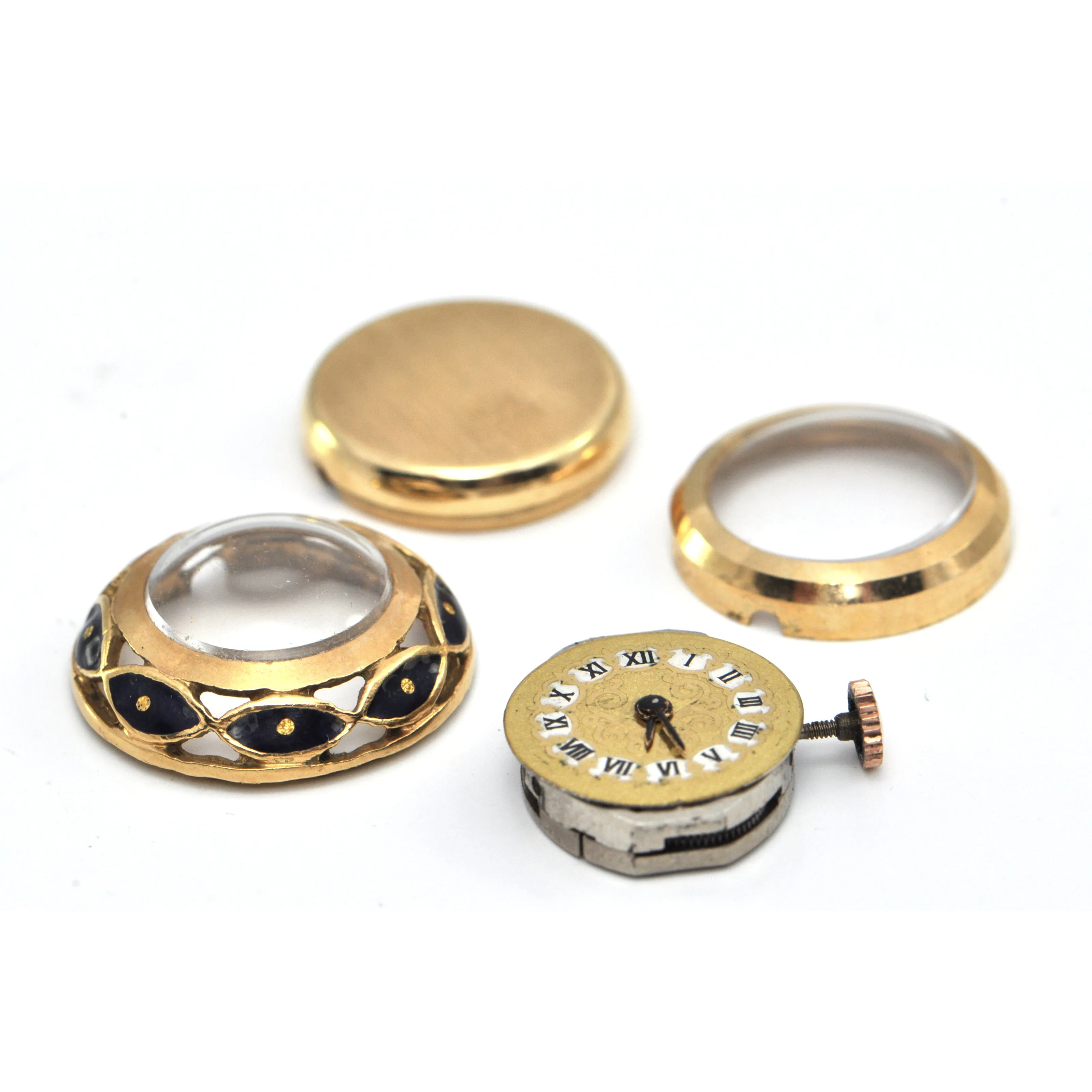 Vintage 18K Gold & Enamel Ball Watch Brooch