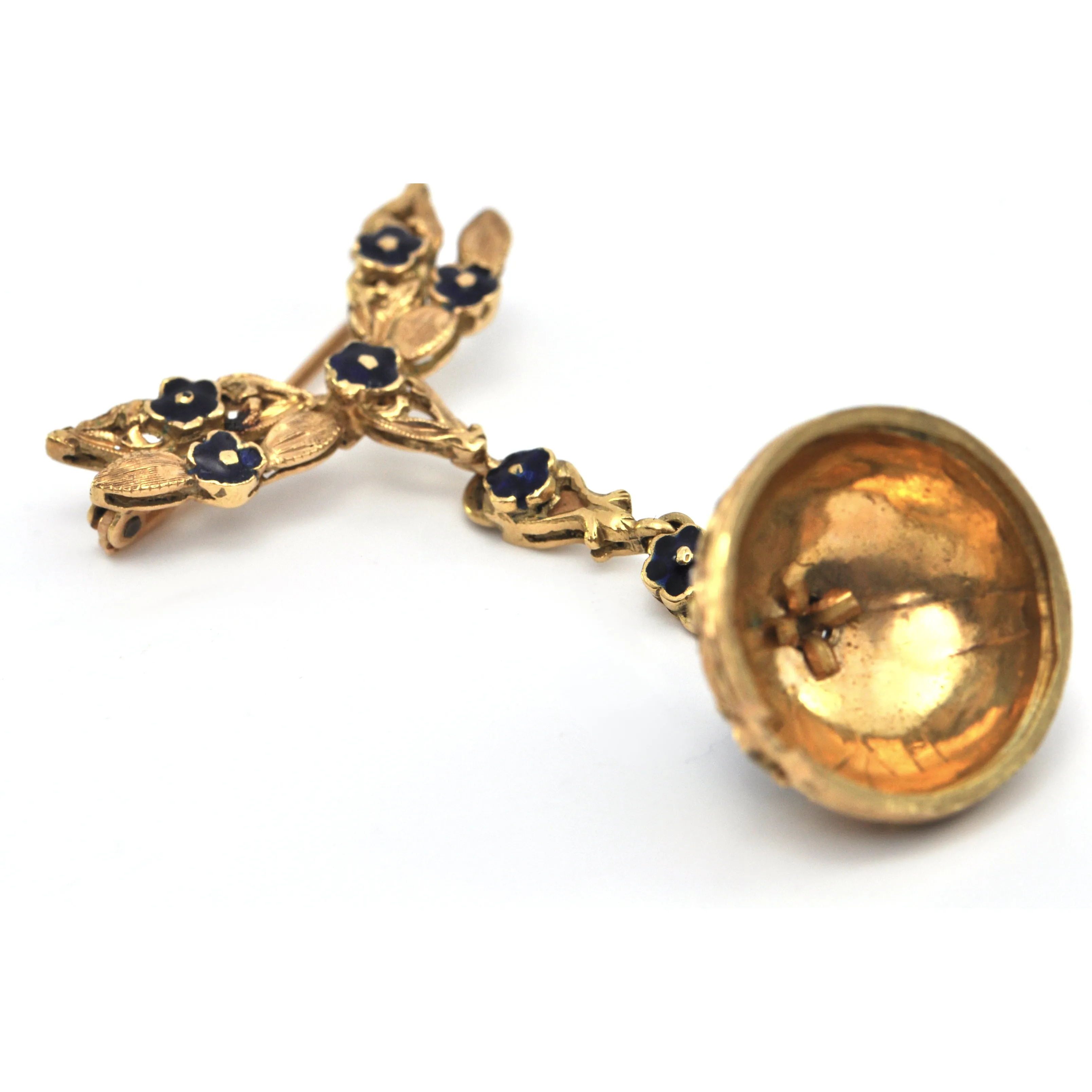Vintage 18K Gold & Enamel Ball Watch Brooch