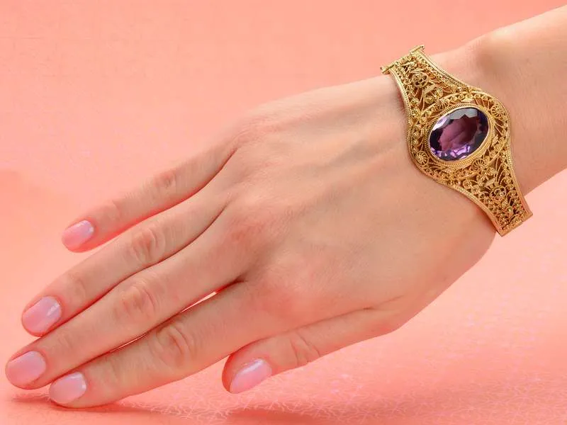 Vintage Filigree Amethyst & Vermeil Bangle