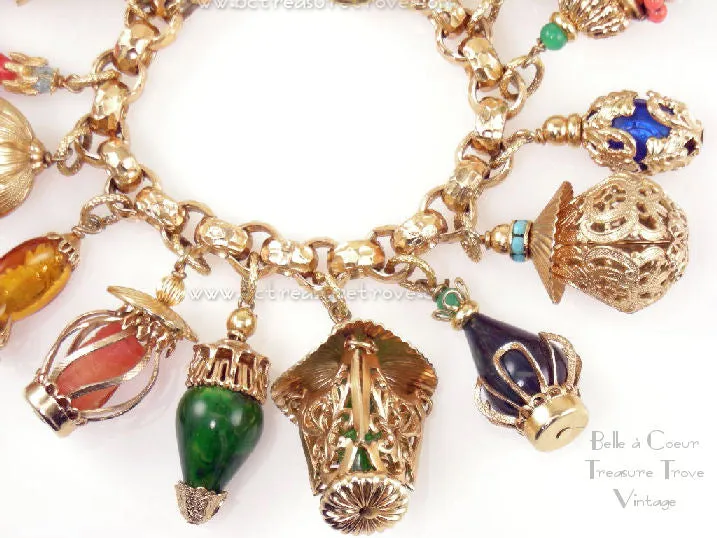 Vintage Napier Charm Bracelet Asian Lanterns 1950s