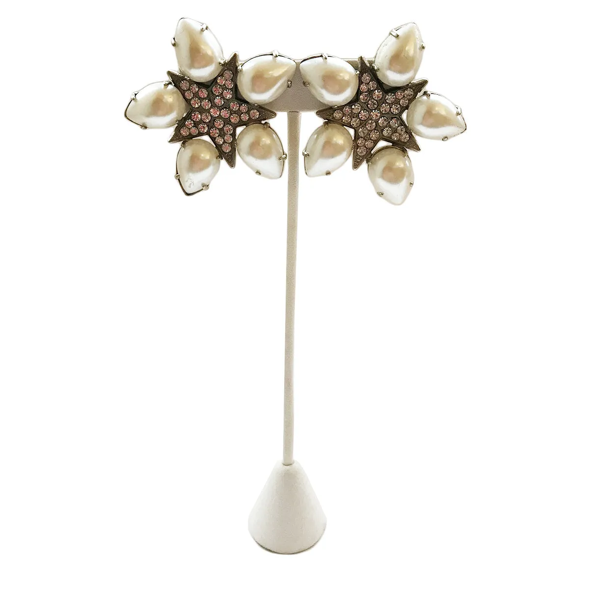 Vintage Rhinestone And Pearl Earrings