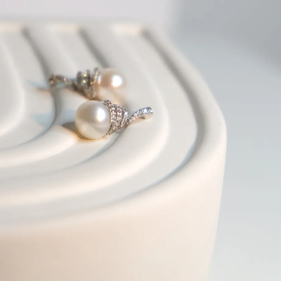 White Pearl Diamond Drop Earrings