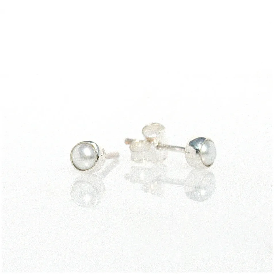 White Pearl Studs Bezel Set 4mm