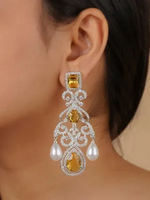 Yellow Color Silver Plated Faux Diamond Earrings - CZEAR545Y